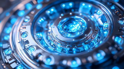 futuristic nuclear fusion power station core emits vibrant blue glow, showcasing advanced technology and innovation. intricate design highlights potential of limitless energy production