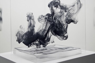 Elegant black smoke swirls create dynamic abstract patterns on a white background