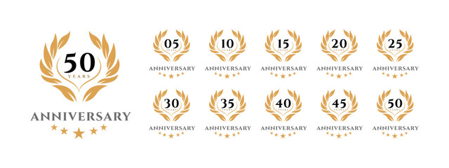 Golden Anniversary Wreath Logos 5, 10, 15, 20, 25, 30, 35, 40, 45, 50 Years