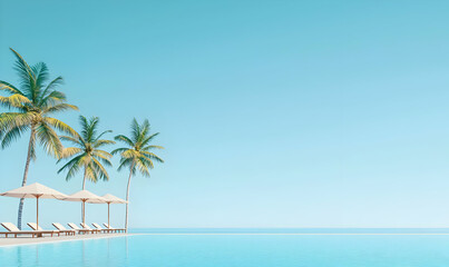 Fototapeta premium Serene Tropical Poolside Scene with Palm Trees and Clear Sky