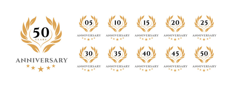 Golden Anniversary Wreath Logos 5, 10, 15, 20, 25, 30, 35, 40, 45, 50 Years