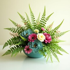 Bird of Paradise Flower with Fern Leaves – Tropical Botanical Art