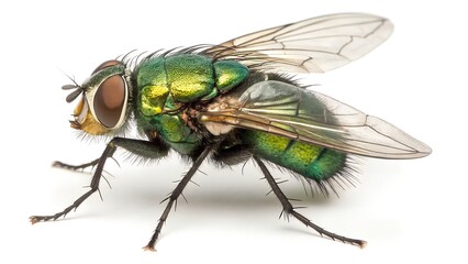 Green Fly in Focus: A detailed, close-up shot of a vibrant green fly showcases its iridescent body, large compound eyes, and delicate wings.