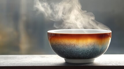 A steaming cup of amber liquid, its aroma mingling with the warmth of the morning sun, held in a delicate porcelain vessel, promising a moment of solace and energy.