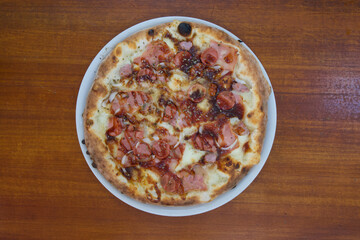 pizza on a wooden board