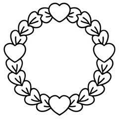Door wreath with hearts line art vector
