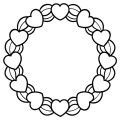 Door wreath with hearts line art vector