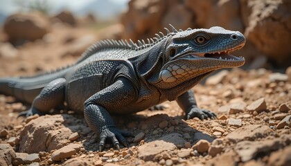 Fototapeta premium Realistic Iguana on Rocky Terrain
