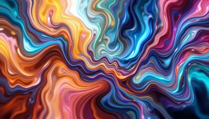Abstract swirl with vibrant colors in hues of blue, orange, teal, pink and purple creating a complex and dynamic pattern. Great for backgrounds and artistic projects.