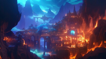 Fototapeta premium Enigmatic Citadel A Fantasy Cityscape at Night