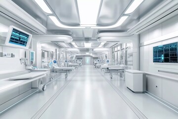 Obraz premium Futuristic hospital interior with advanced technology and sterile environment