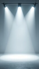 Obraz premium Empty space illuminated by three cool white spotlights, white, light, cool