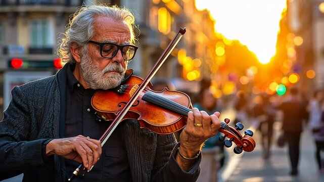 Golden Hour Violinist: A Street Musician's Serenade