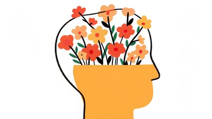A silhouette of a head filled with vibrant flowers, symbolizing creativity, growth, and the beauty of ideas blossoming.