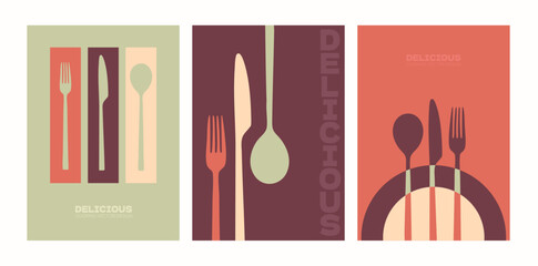 Colorful abstract cutlery restaurant design menu template vector set
