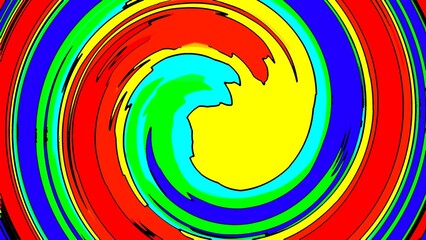 A dynamic and colorful abstract swirl with a bright, psychedelic design creating a sense of motion and energy.