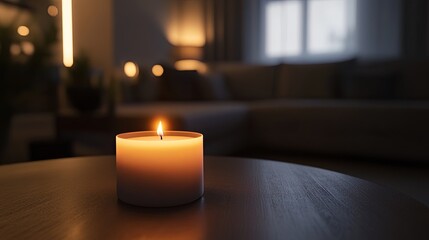 Single Candle: A lit candle in a dark room.