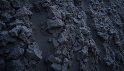  Dark gray stone wall with a rough and uneven surface