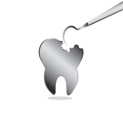 Illustration of dental care. Dentist treats cavities so that they do not hurt when chewing. Concept of dental care for cavities. Remove plaque. Medical