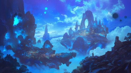Ethereal Floating Island Cityscape at Night