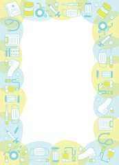 シンプルな医療器具のアイテムイラストフレーム＿ブルーイエロー系の囲み飾り
