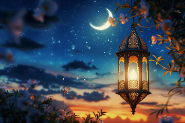 Beautiful greeting card with holiday composition for happy celebrate Ramadan, abstract vivid composition consists of fictional unreal fantastic vision on background