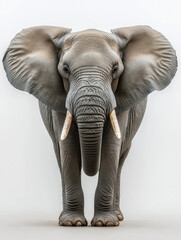 Fototapeta premium Front View of Majestic African Elephant with Large Tusks Isolated on White Background