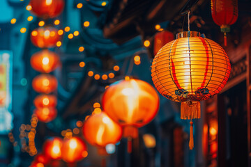 Beautiful holiday composition for happy celebrate chinese festival of lanterns, abstract vivid composition consists of fictional unreal fantastic vision on background