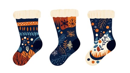 Festive Hand-Drawn Christmas Stockings: Winter Holiday Illustration AI Generated