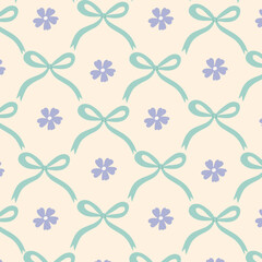 Trellis seamless pattern with bows and ribbons.  Vector design for fabric and wallpaper design. 