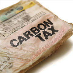 Obraz premium Carbon tax climate change decarbonization. CO₂ tax. Pollution pricing. Carbon credits. Clip art. Carbon tax written on a fuel receipt showing the cost of fuel.