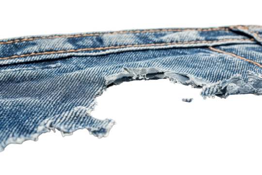Torn jeans detail isolated fashion photography