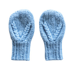 A Pair of Knitted Mittens in Light Blue with a Soft Pattern Isolated on Transparent Background