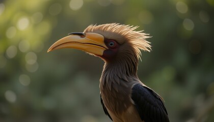 Obraz premium Hornbill with Long Beak and Brown and White Feathers