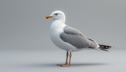 Obraz premium Seagull Perched with White and Gray Feathers