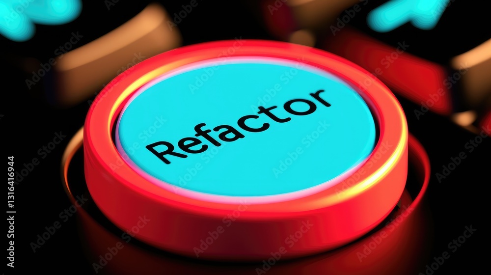 Poster a bright button labeled 