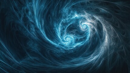 Feature a glowing, ethereal blue nebula with soft light patterns, creating a cosmic, otherworldly vibe.