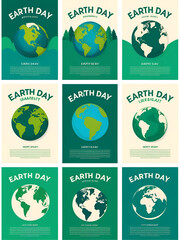 Earth day poster set. Vector illustrations for graphic and web design, business presentation, marketing and print material.