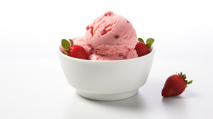 Strawberry Ice Cream Scoops in White Bowl