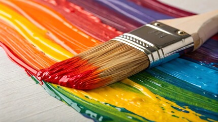Fototapeta premium Paintbrush with Colorful Paint Strokes