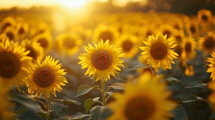 Obraz premium A beautiful field of sunflowers basking in bright sunlight