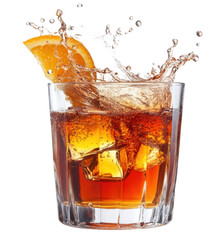 Refreshing Iced Drink with Orange Slice Splash