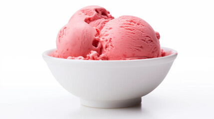 Pink Strawberry Ice Cream Scoops in White Bowl