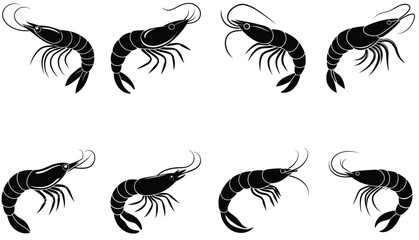 Shrimp Vector Shilhouette Bundle Set Icon.