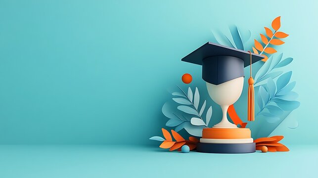 Graduation Cap Trophy: 3D Render of Festive Achievement AI Generated