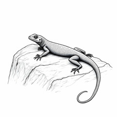 Fototapeta premium Lizard basking on a rock, line art illustration