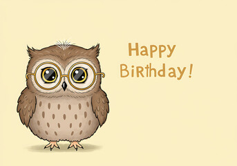 An owl wearing glasses and Happy Birthday, generative ai