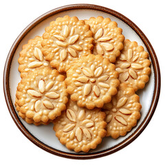 A Plate of Almond Cookies Isolated on Transparent Background