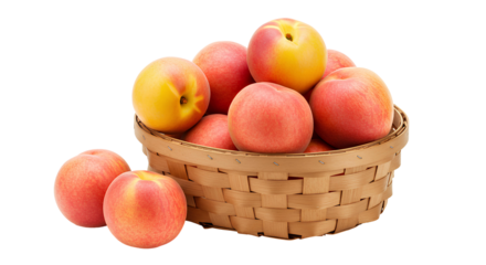peach basket png. basket of peaches png. basket full of ripe peaches isolated. fresh basket full of ripe peaches, perfect for spring and summer-themed designs png. Organic peaches in a wicker basket