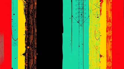 Abstract Stripe Design: A bold and vibrant abstract design featuring intersecting stripes in a variety of bold colours and textures, creating a visually arresting and dynamic composition.  